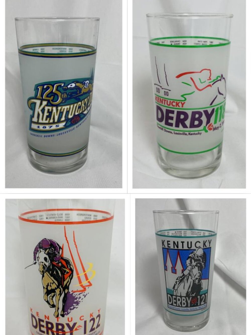 (4) 1990's Kentucky Derby Commemorative Glasses, 1992/1995/1996/1999, New